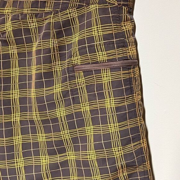 Patagonia Mens Board Surf Beach Shorts Mustard Brown Plaid Print Sz 34 Host Pick - Picture 4 of 7